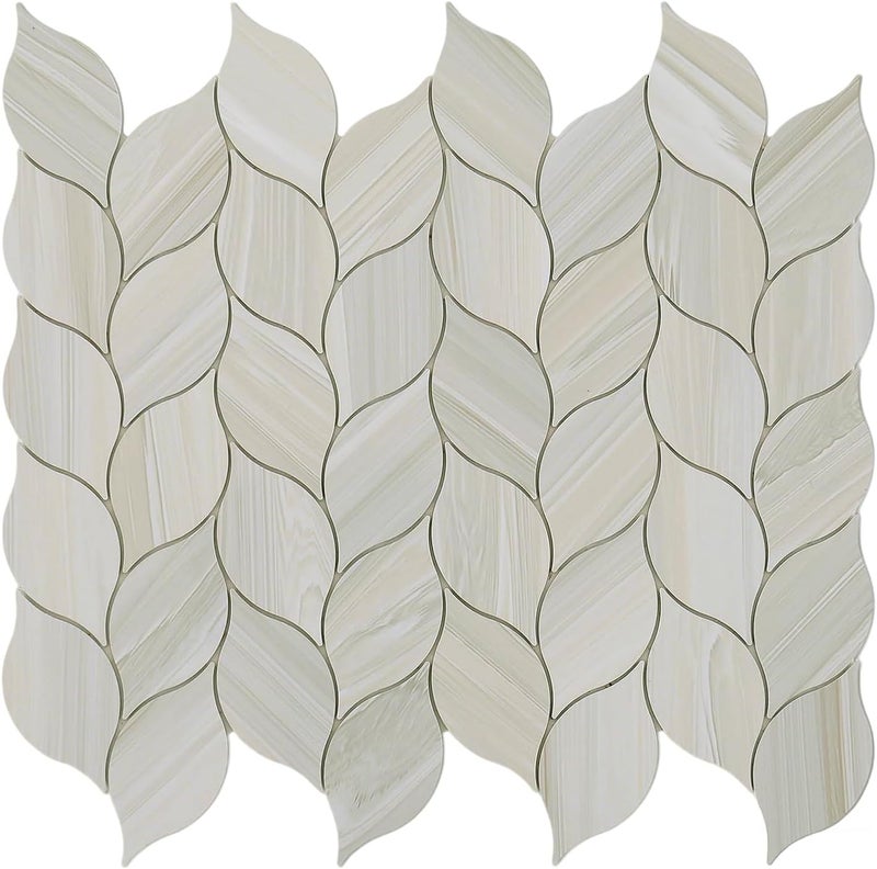 Tilingview 10-Sheet Peel and Stick Backsplash Tile for Kitchen, Self-Adhesive Mosaic Glossy Leaf Stick on Wall Tile with Gaps (Leaf Beige) - Image 1